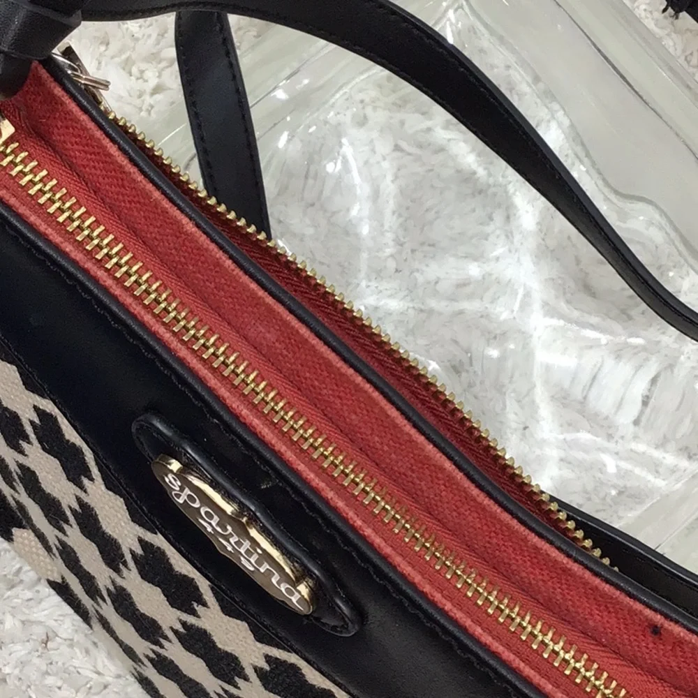 Spartina 449 b/w linen/leather crossbody bag